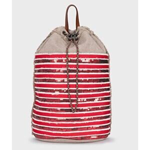 Chanel Cubano Trip Beige Striped Textile Backpack